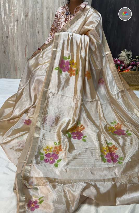 Designer Mangalagiri Saree - Champagne