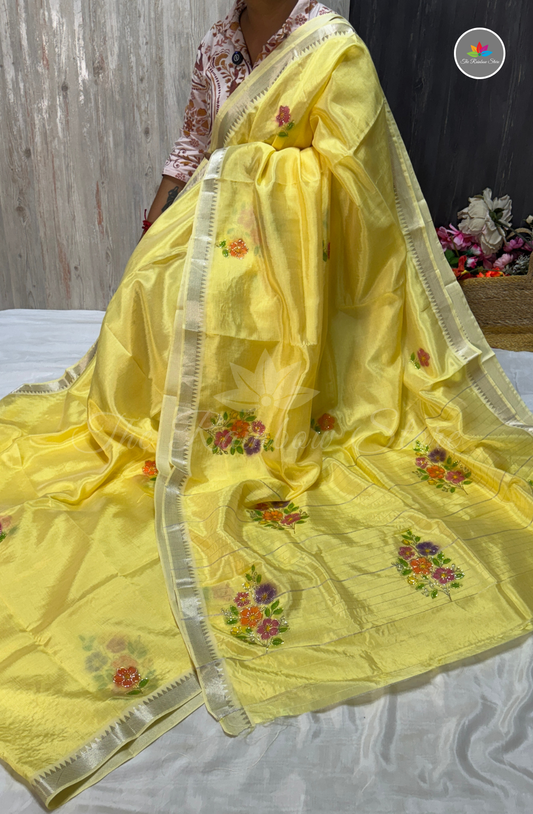 Designer Mangalagiri Saree - Yellow