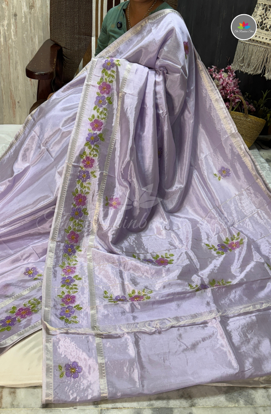 Designer Mangalagiri Saree with Floral Work - Lavender