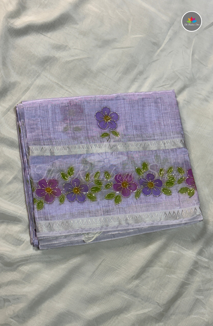 Designer Mangalagiri Saree with Floral Work - Lavender