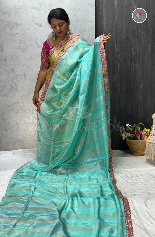Premium Designer Tissue Saree - Sky Blue