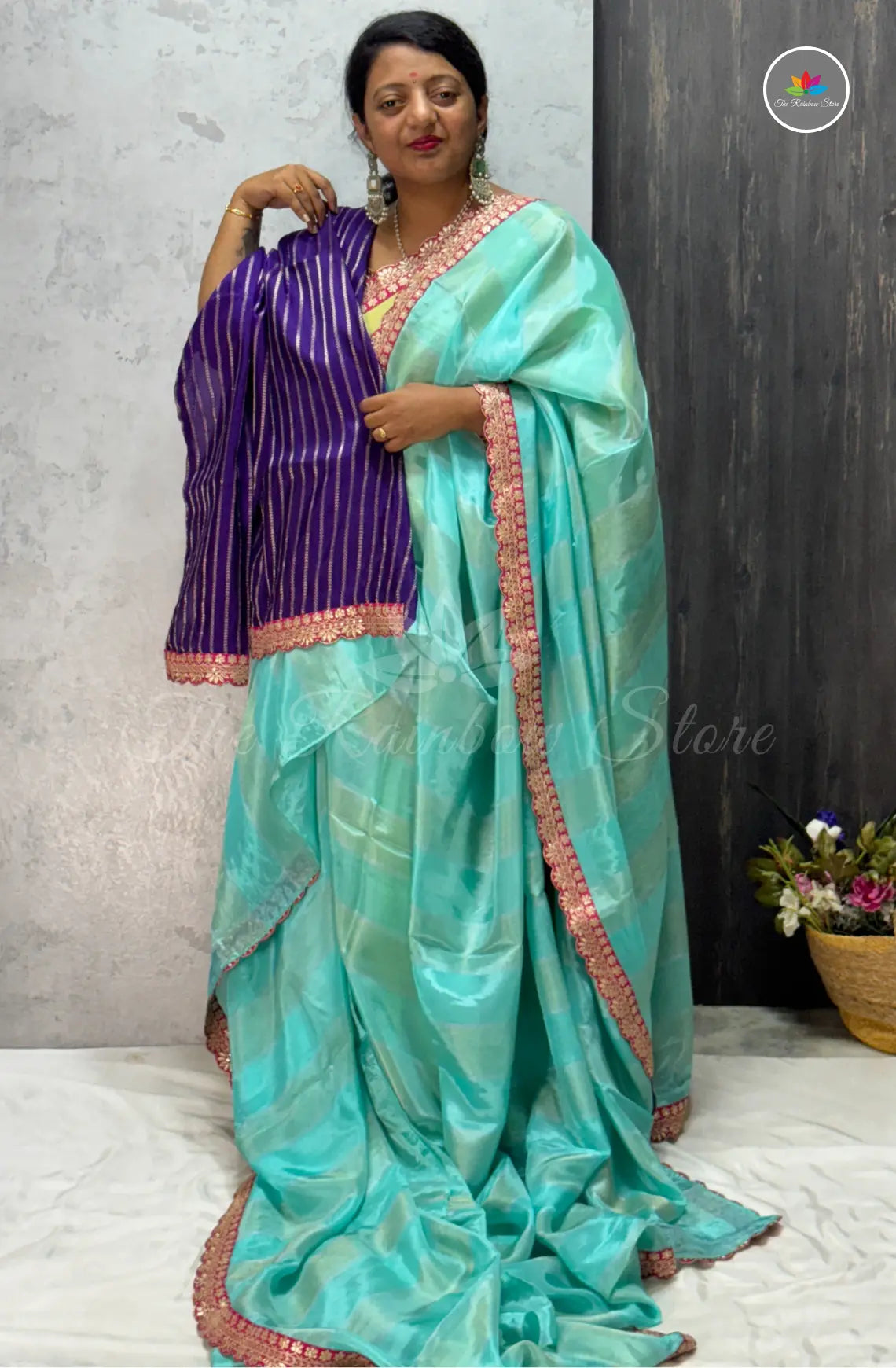 Premium Designer Tissue Saree - Sky Blue