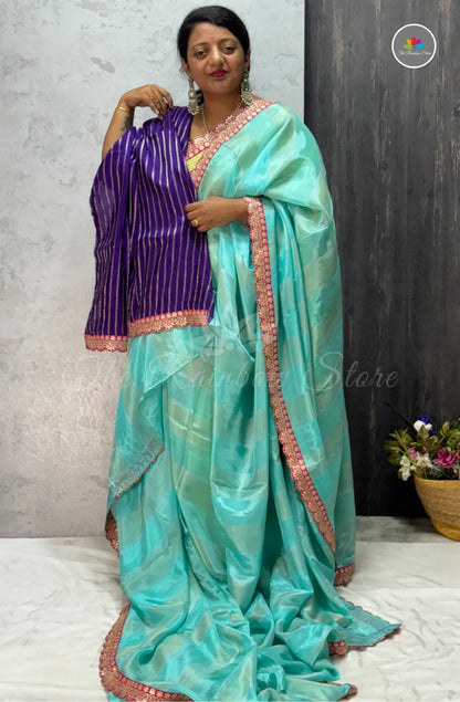 Premium Designer Tissue Saree - Sky Blue