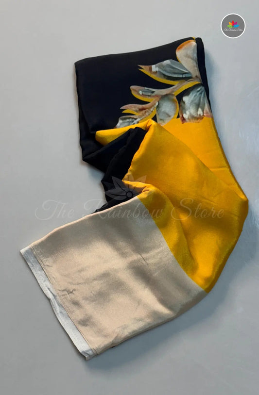Dual Shaded Digital Printed Saree - Yellow & Black