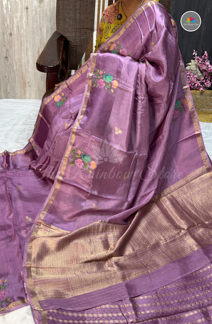Organza Silk Saree - Dusty Lavender Purple