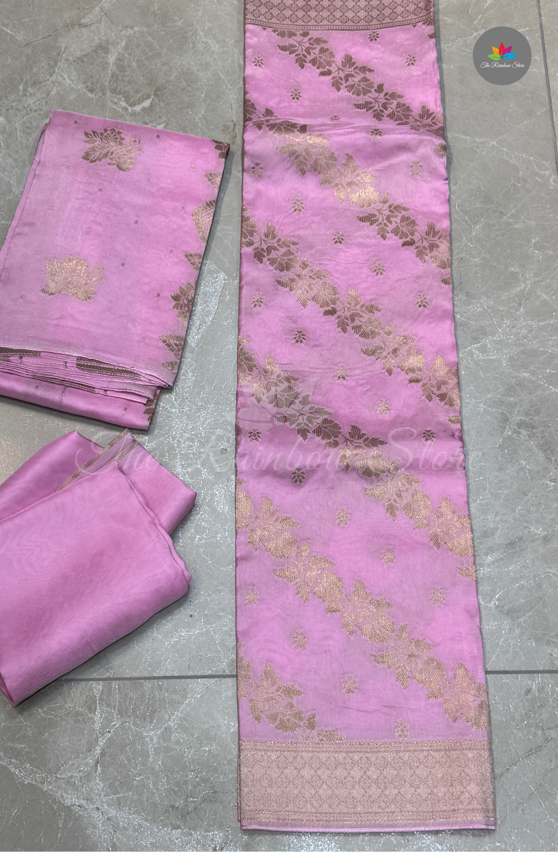 3 piece set pure Tusser dress material(salwar)  - Dusty Rose Pink