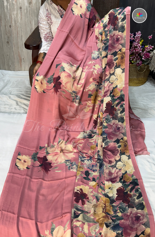 Mysore Crepe Saree - Dusty Rose Pink