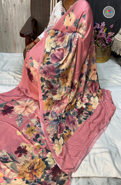 Mysore Crepe Saree - Dusty Rose Pink
