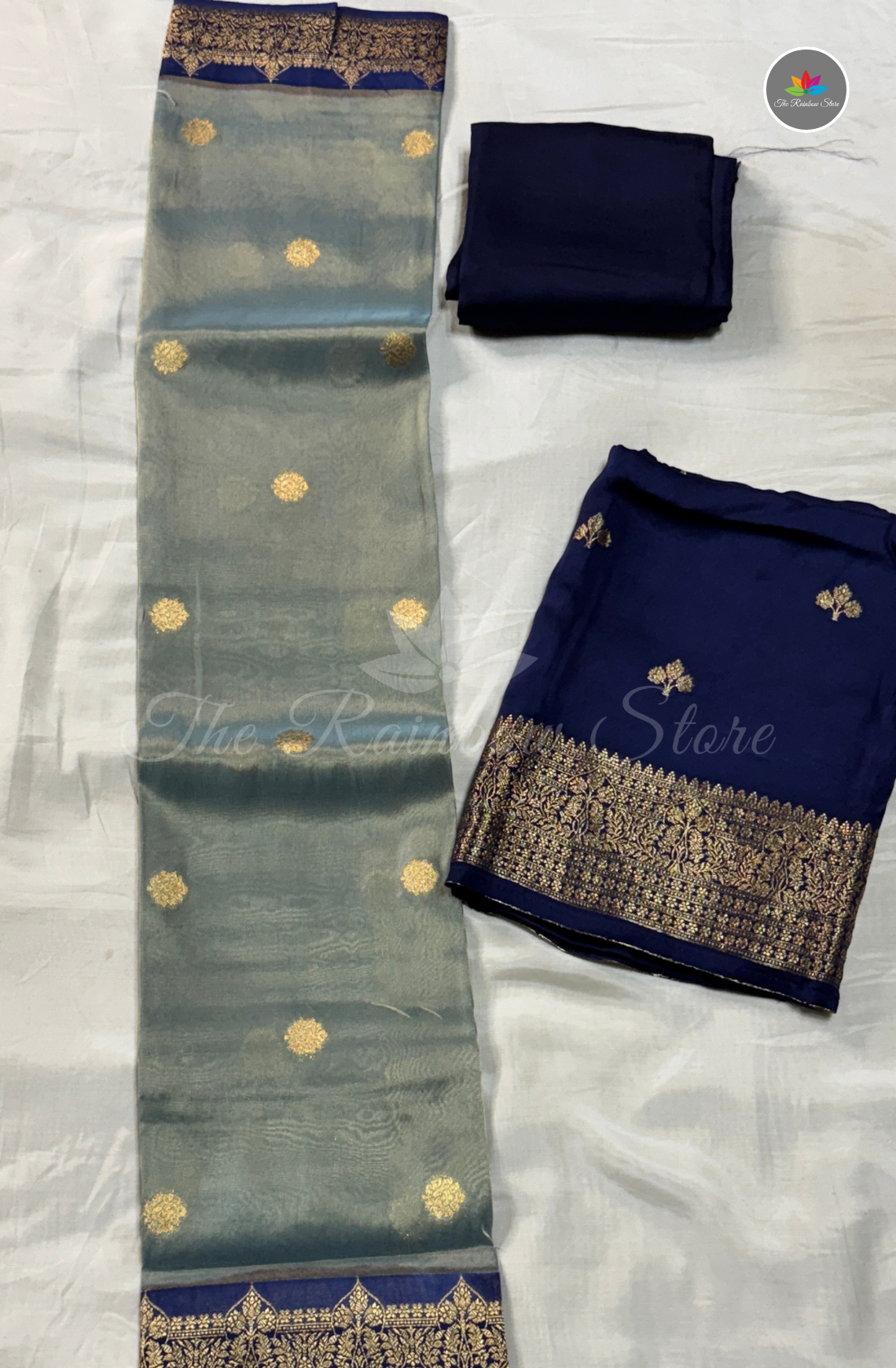 Pure Satin Mushru Silk1 (3 Piece Set ) - Misty Grey