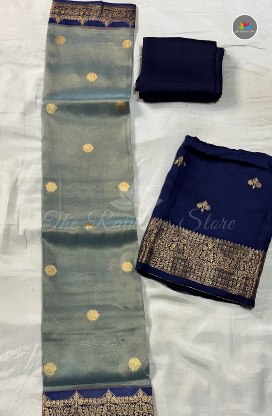 Pure Satin Mushru Silk1 (3 Piece Set ) - Misty Grey
