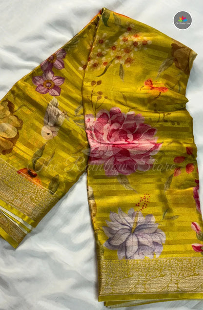 Elegant Chinon Crepe Silk Saree - Mustard