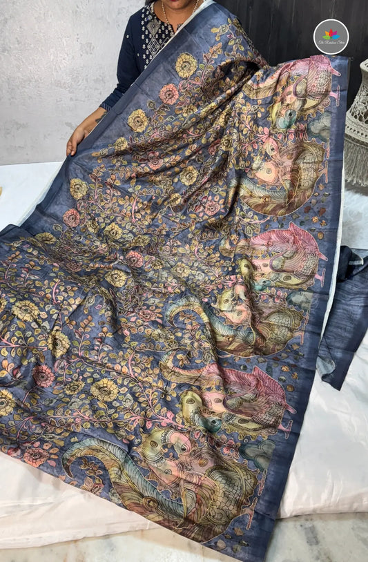 Elegant Pita Work Tussar Saree - Blue