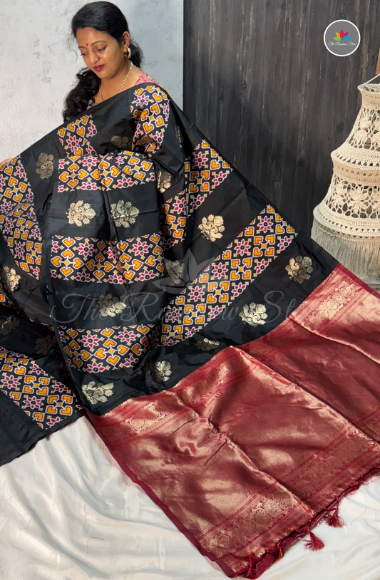 Elegant Soft Patola Silk Saree  - Black