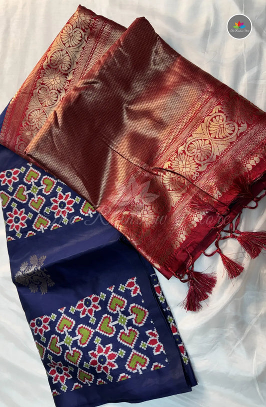 Elegant Soft Patola Silk Saree  - Navy Blue