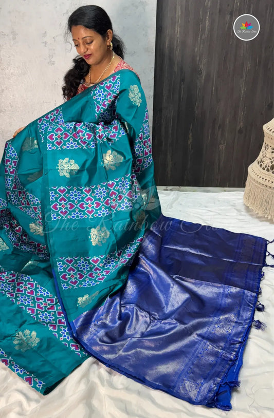 Elegant Soft Patola Silk Saree  - Rama