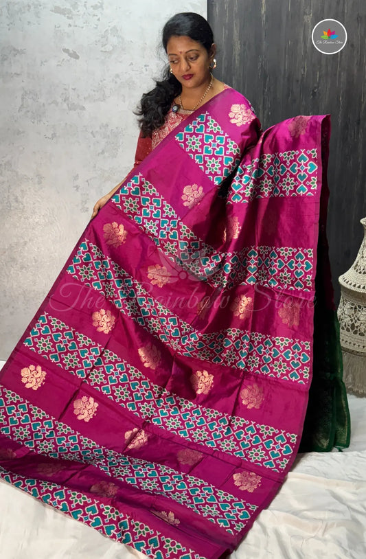 Elegant Soft Patola Silk Saree  - Rani Pink