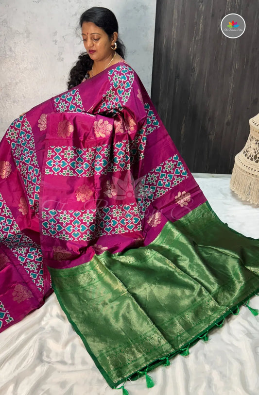 Elegant Soft Patola Silk Saree  - Rani Pink
