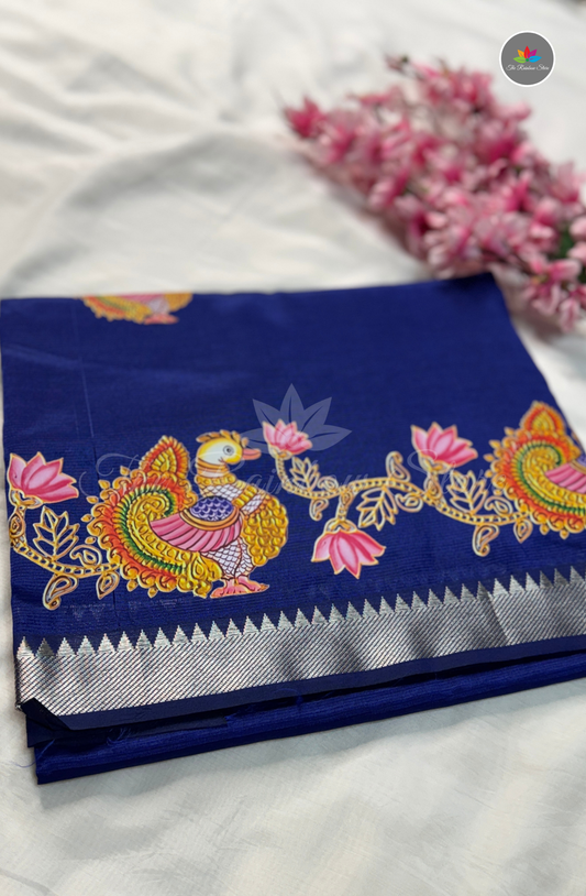 Pure Mangalagiri Pattu  with Tanjore Paints - Blue
