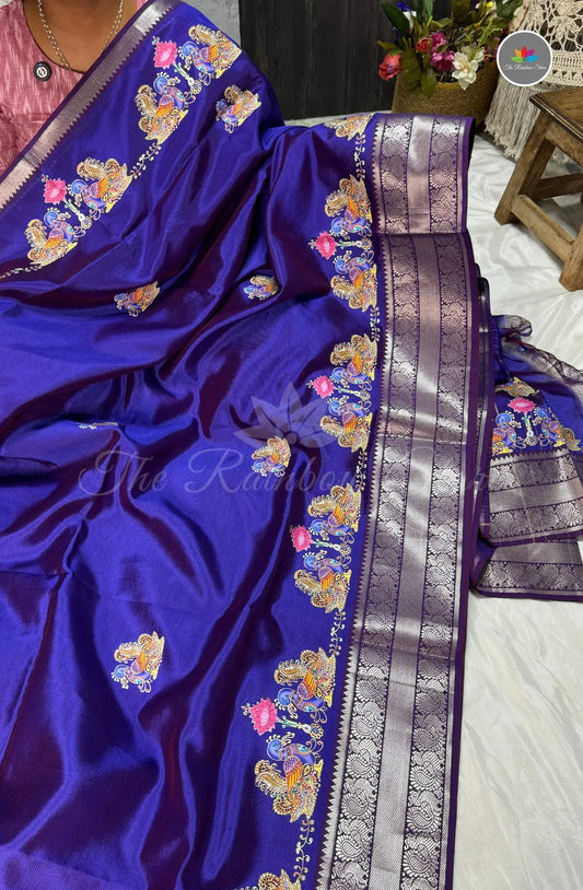 Pure Mangalagiri Pattu  with Tanjore Paints - Blue
