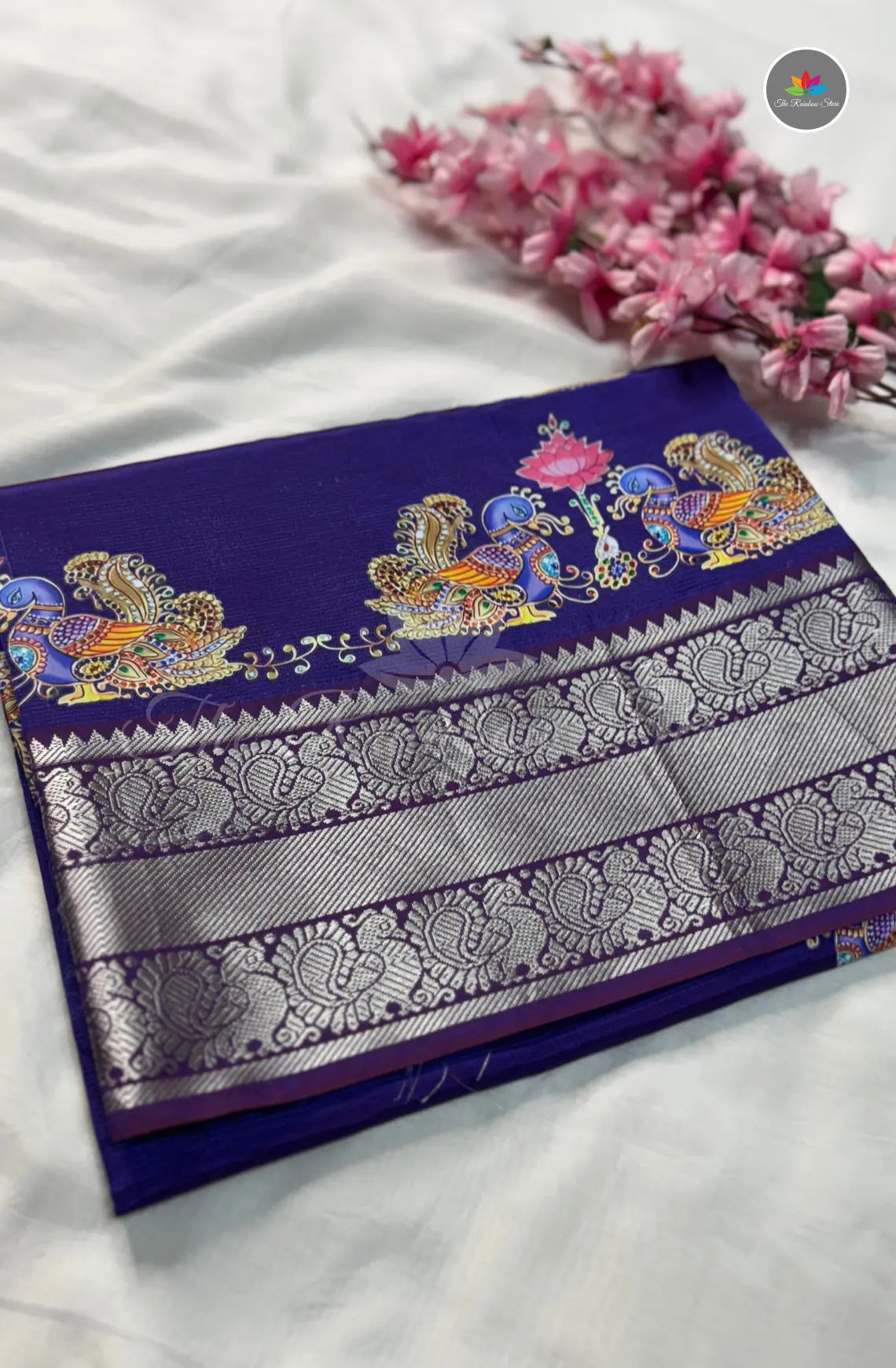 Pure Mangalagiri Pattu  with Tanjore Paints - Blue