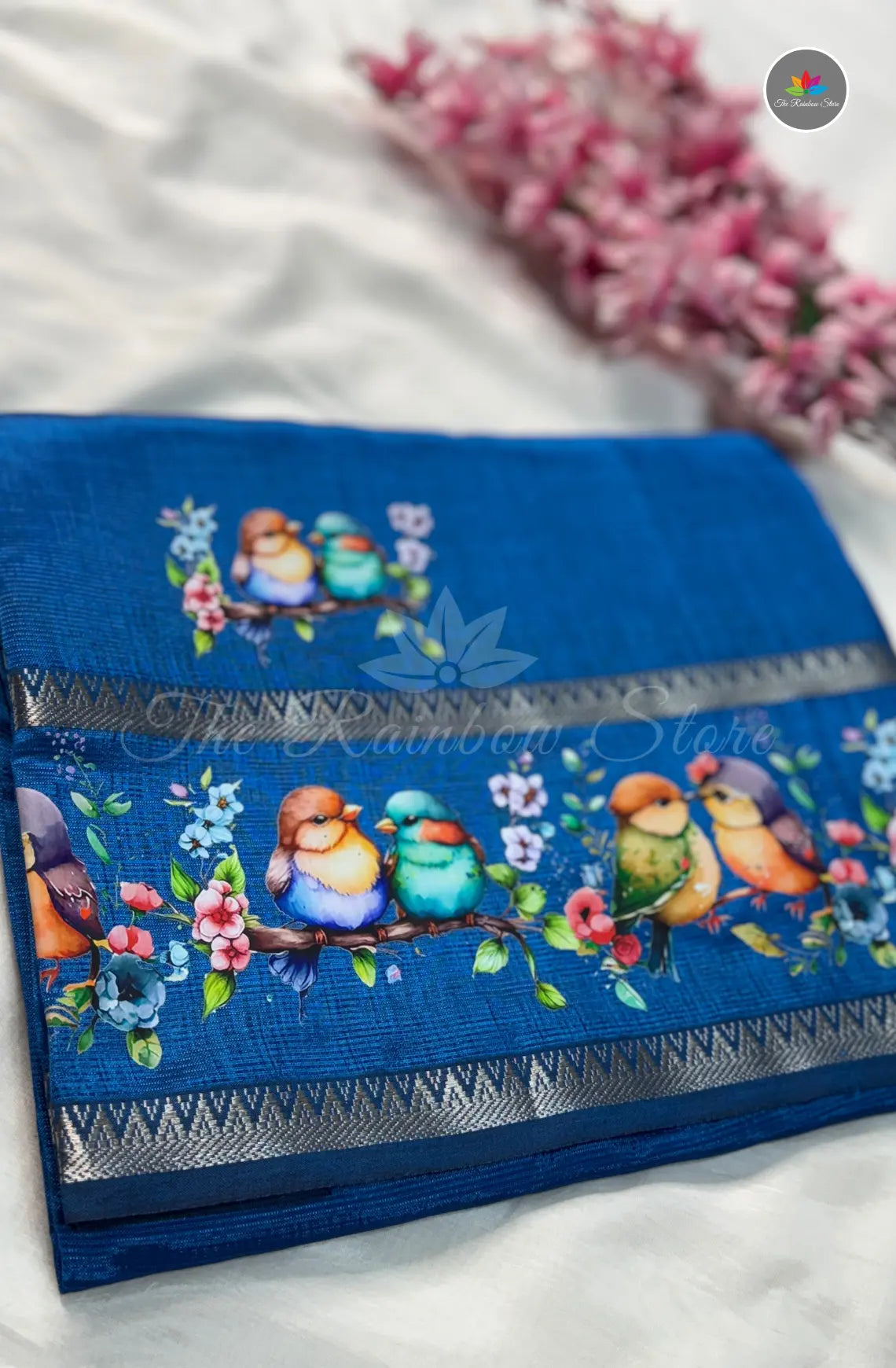 Pure Mangalagiri Pattu  with Tanjore Paints - Royal Blue