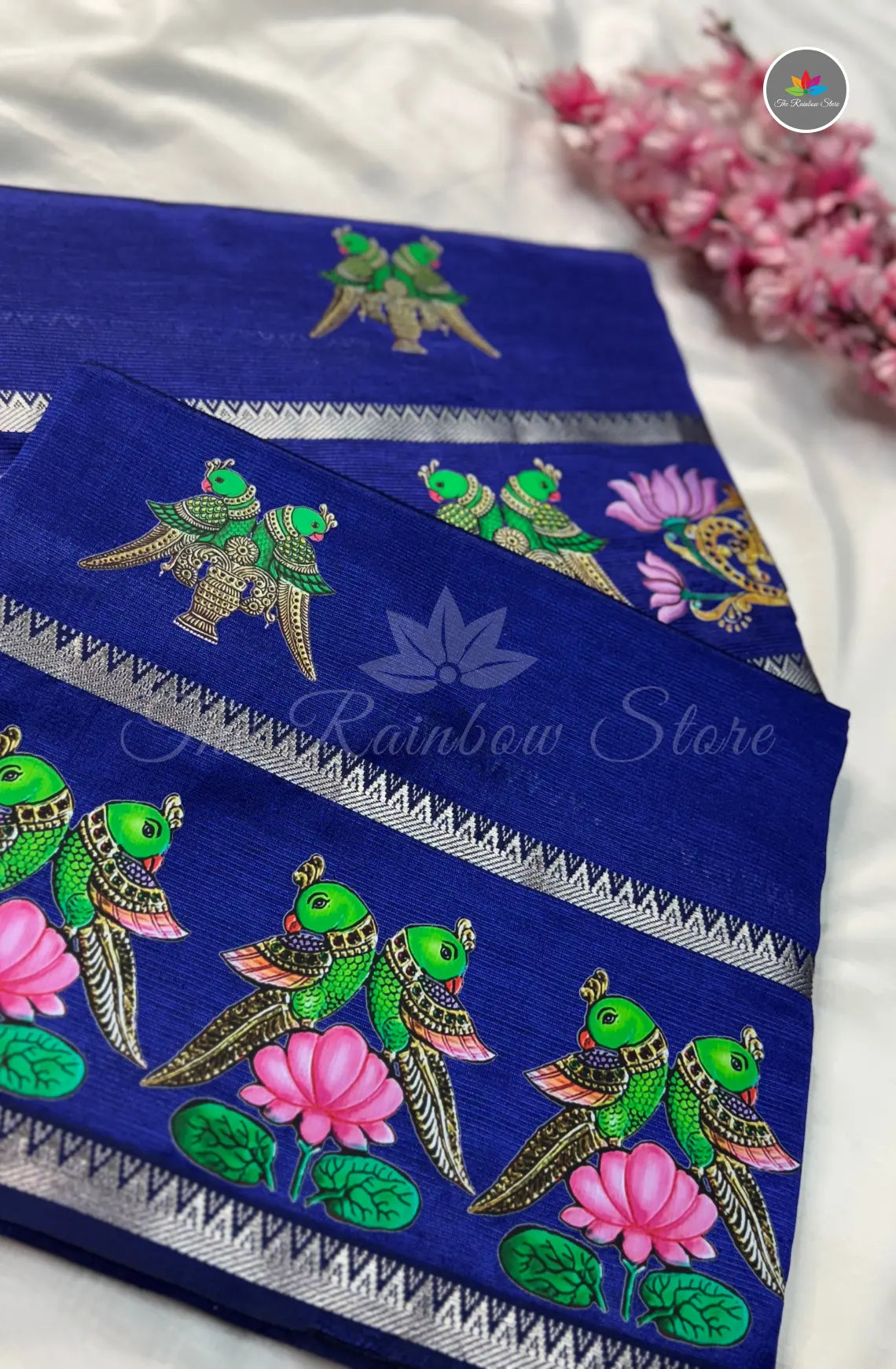 Pure Mangalagiri Pattu  with Tanjore Paints - Royal Blue