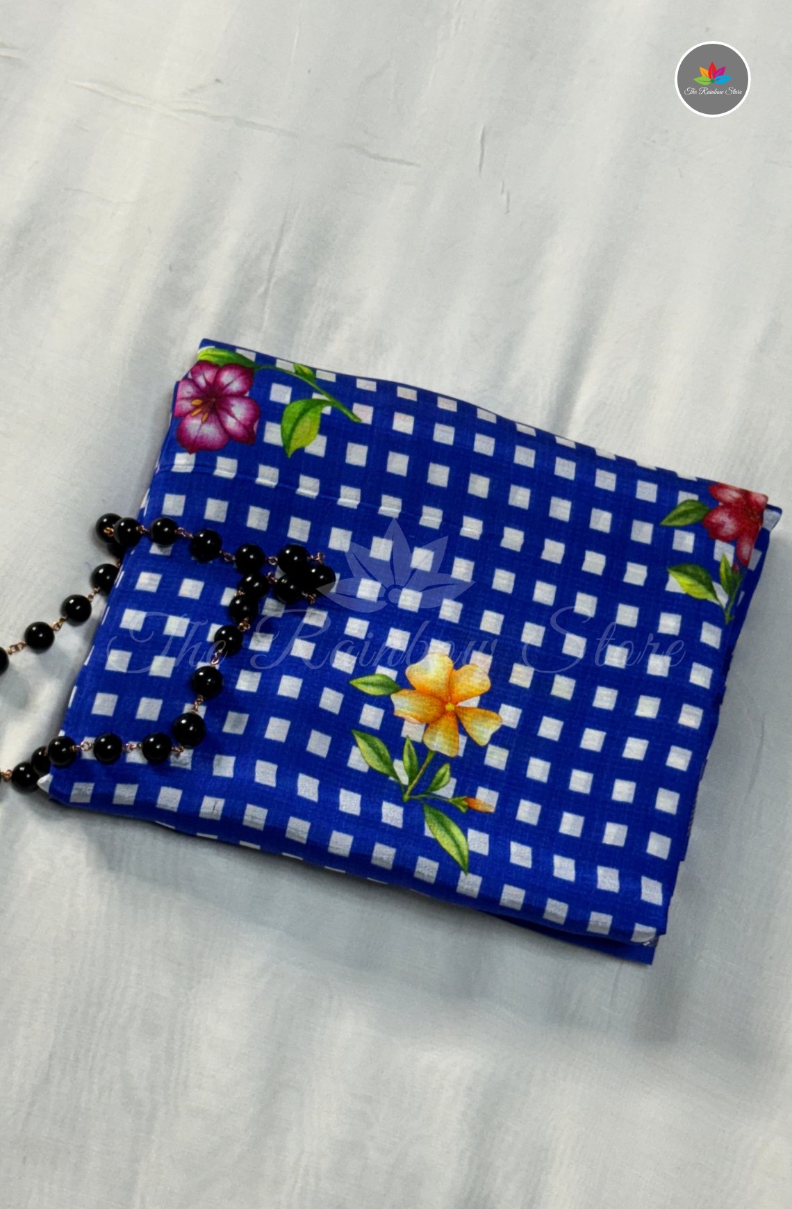Floral Checks Mangalagiri Pattu Saree - Blue