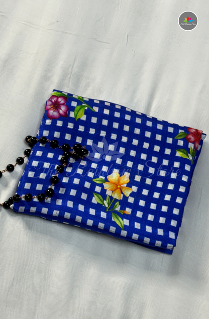 Floral Checks Mangalagiri Pattu Saree - Blue