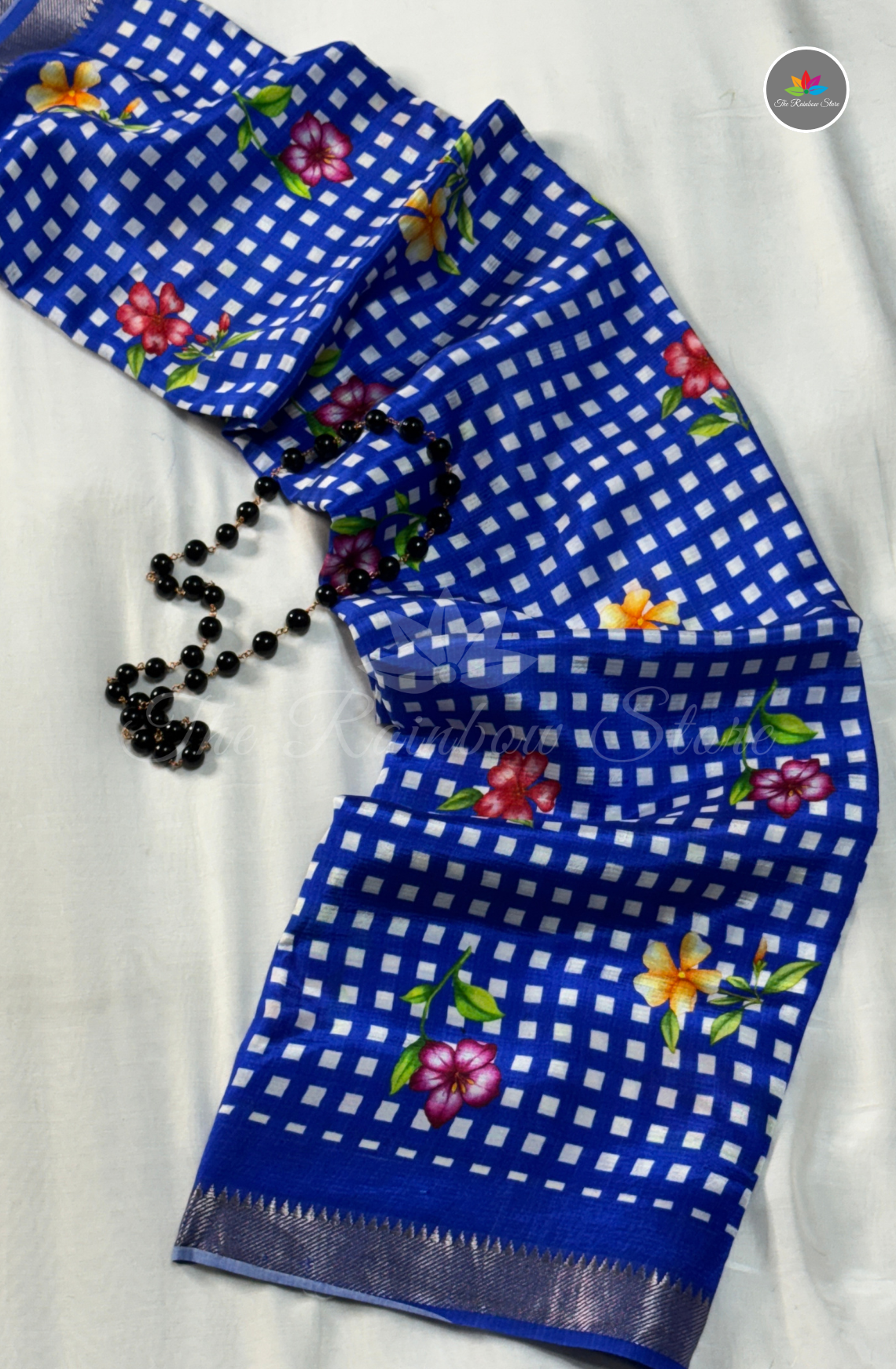 Floral Checks Mangalagiri Pattu Saree - Blue