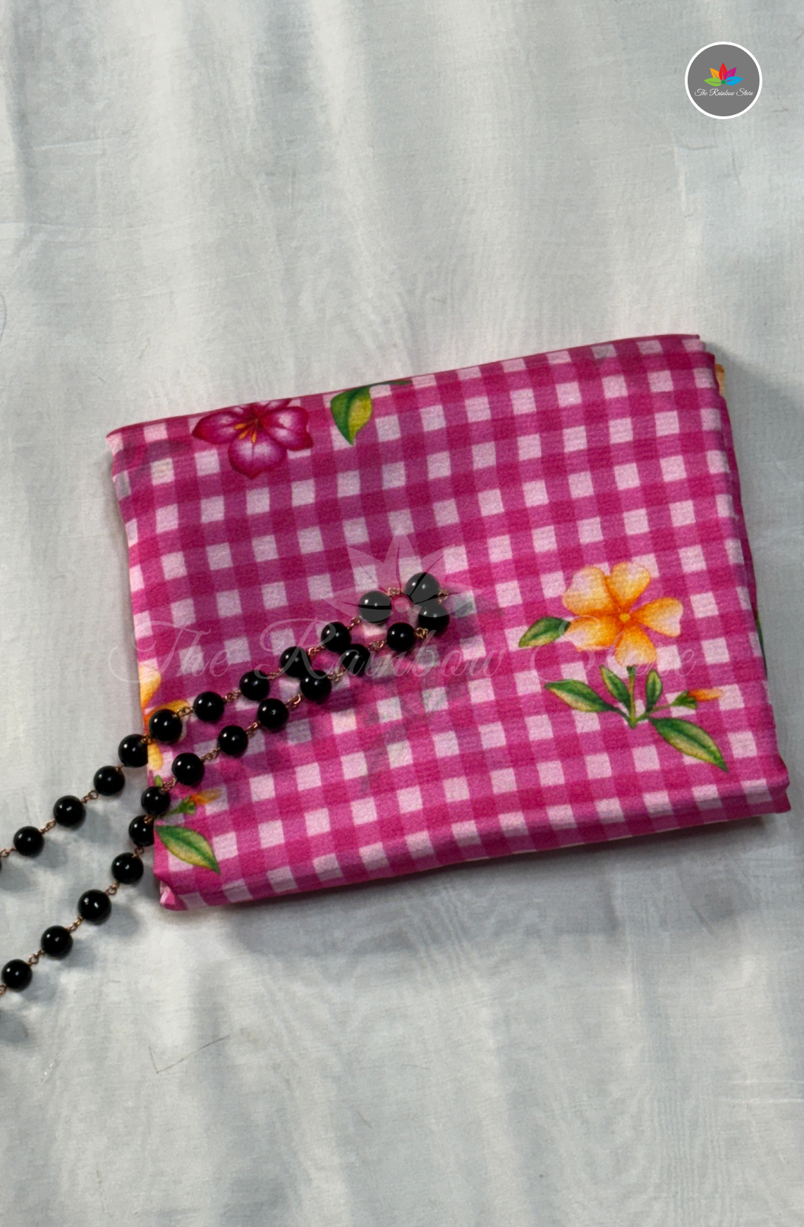Floral Checks Mangalagiri Pattu Saree - Pink