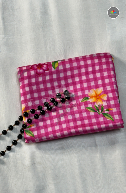 Floral Checks Mangalagiri Pattu Saree - Pink