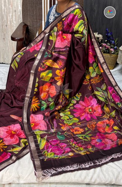 Floral Mangalagiri Pattu Saree - Deep Wine