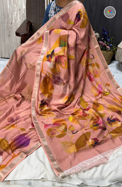 Floral Mangalagiri Pattu Saree - Peach