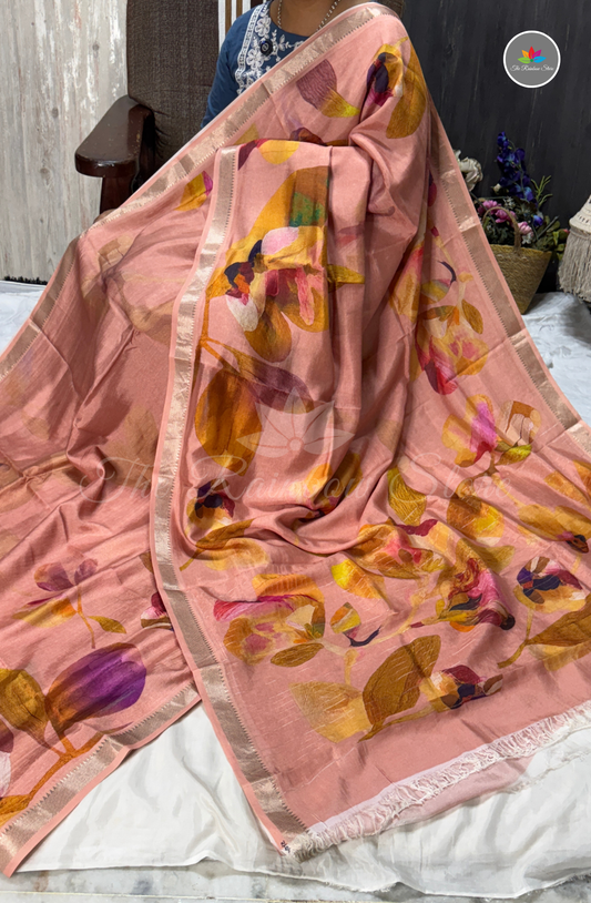 Floral Mangalagiri Pattu Saree - Peach