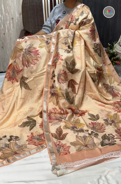 Floral Mangalagiri Pattu Saree - Peach