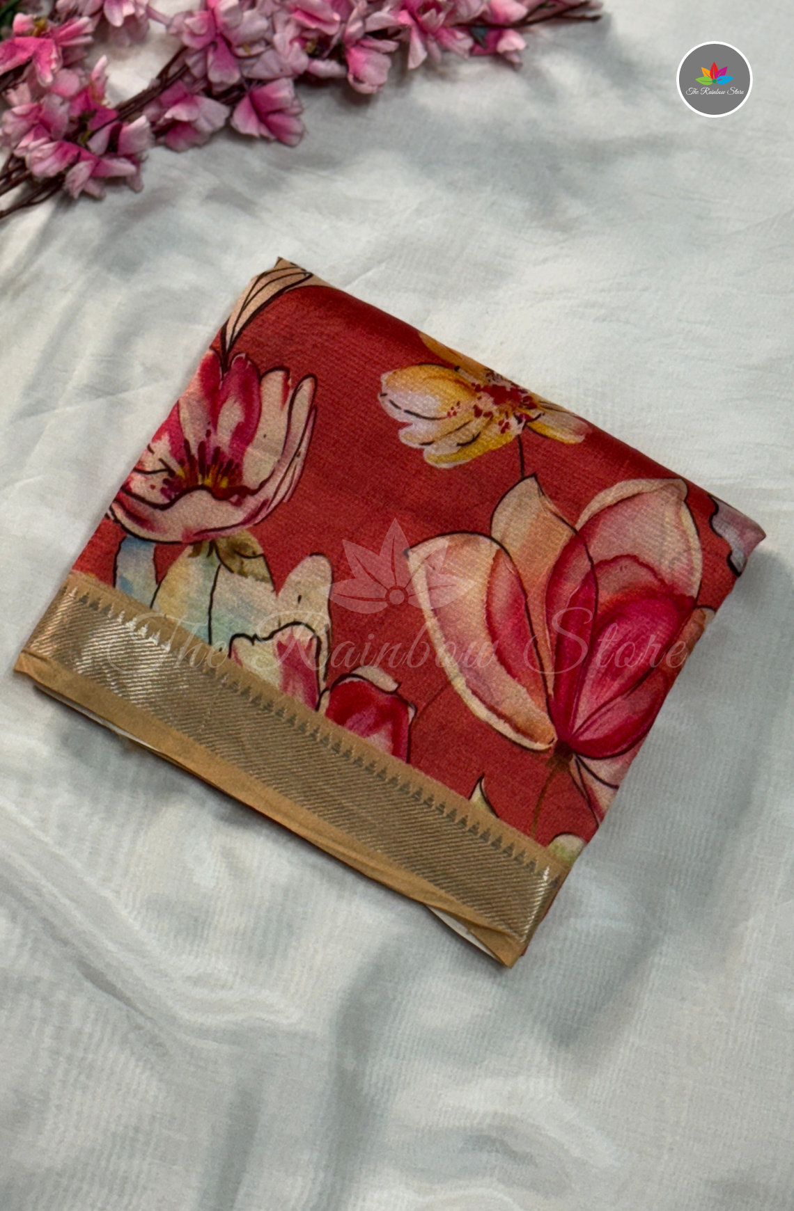 Floral Mangalagiri Pattu Saree - Red