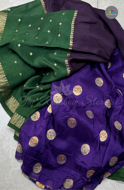 Visco Crepe Saree - Forest Green