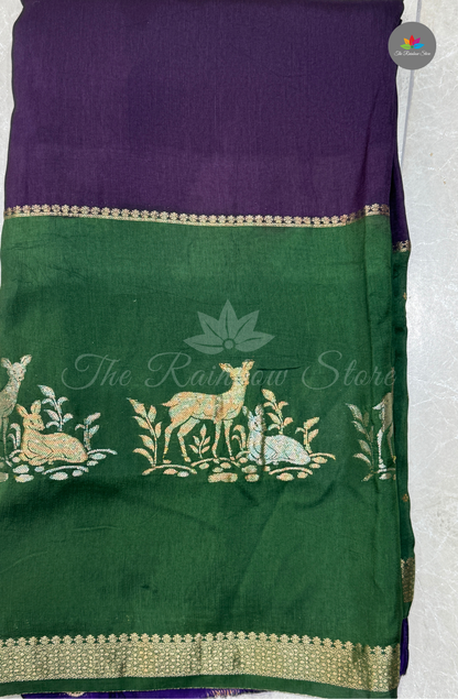 Visco Crepe Saree - Forest Green