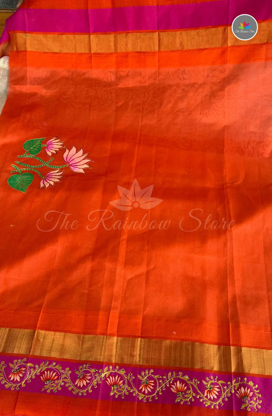Premium Gadwal Saree with Tanjore Paint - Off White