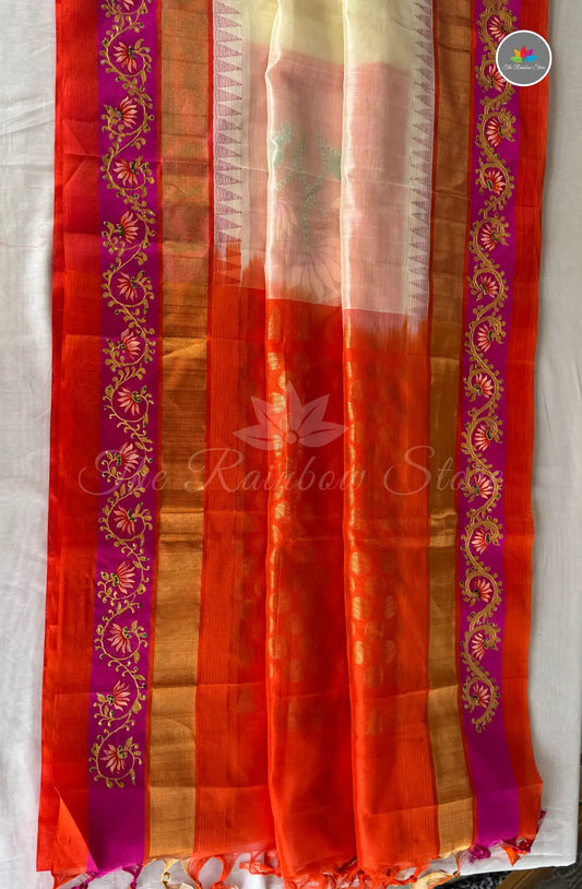 Premium Gadwal Saree with Tanjore Paint - Off White