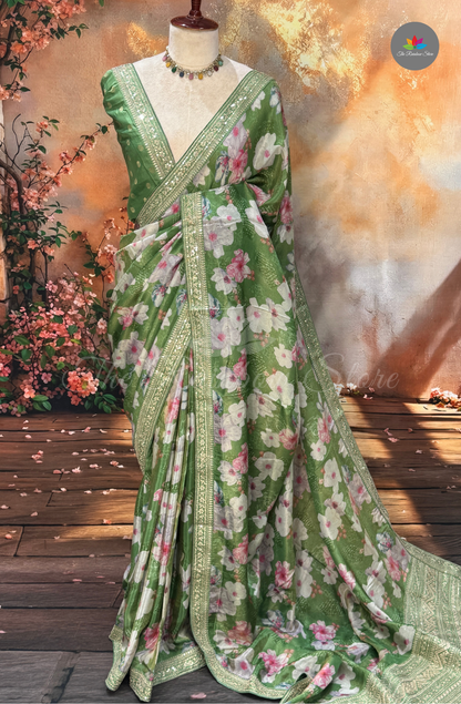 Pure Satin With Sabyasachi Borders - Green