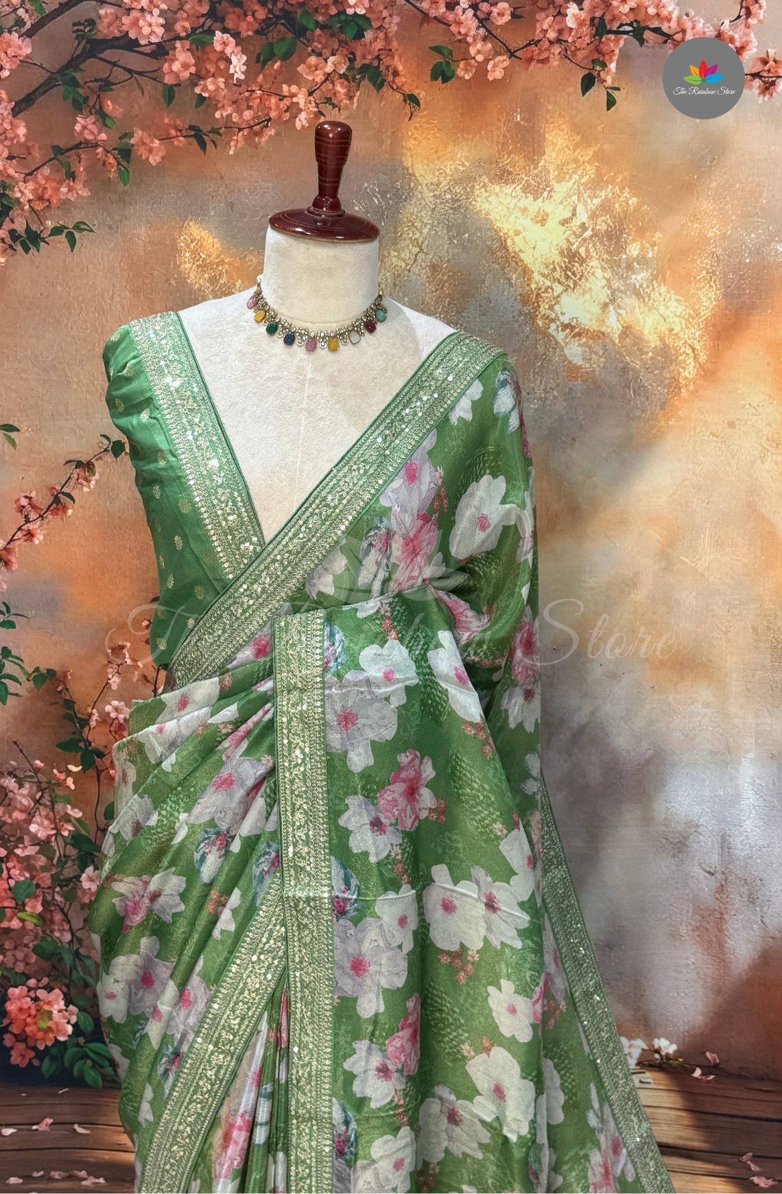 Pure Satin With Sabyasachi Borders - Green