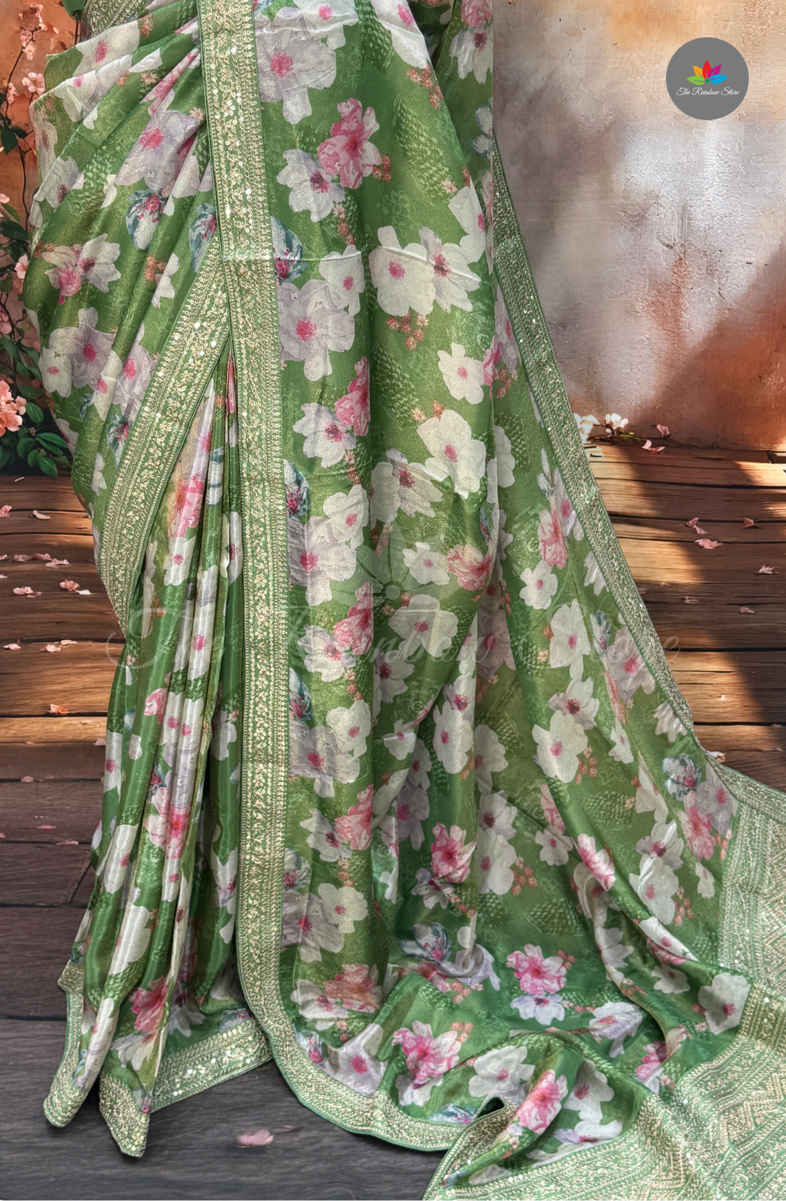 Pure Satin With Sabyasachi Borders - Green