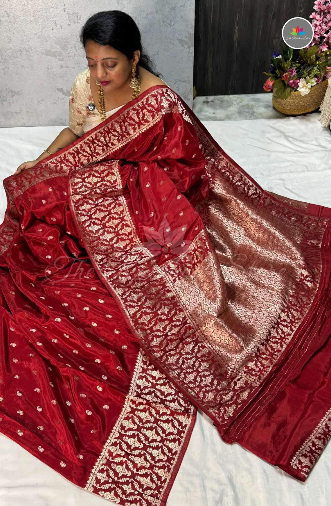 H/O Pattu Crepe Saree - Maroon
