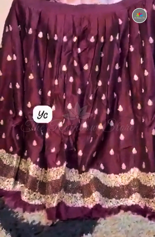 Half Saree Set With Handwork Embroidery - Grape Wine