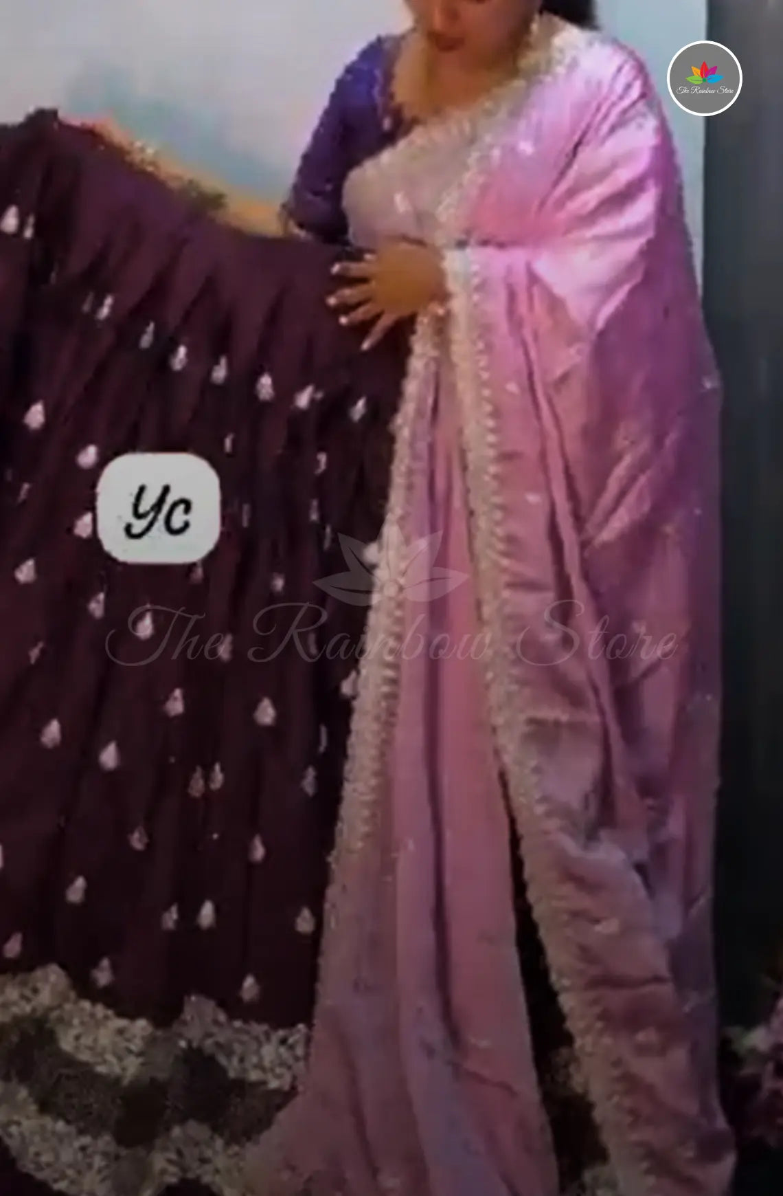 Half Saree Set With Handwork Embroidery - Grape Wine