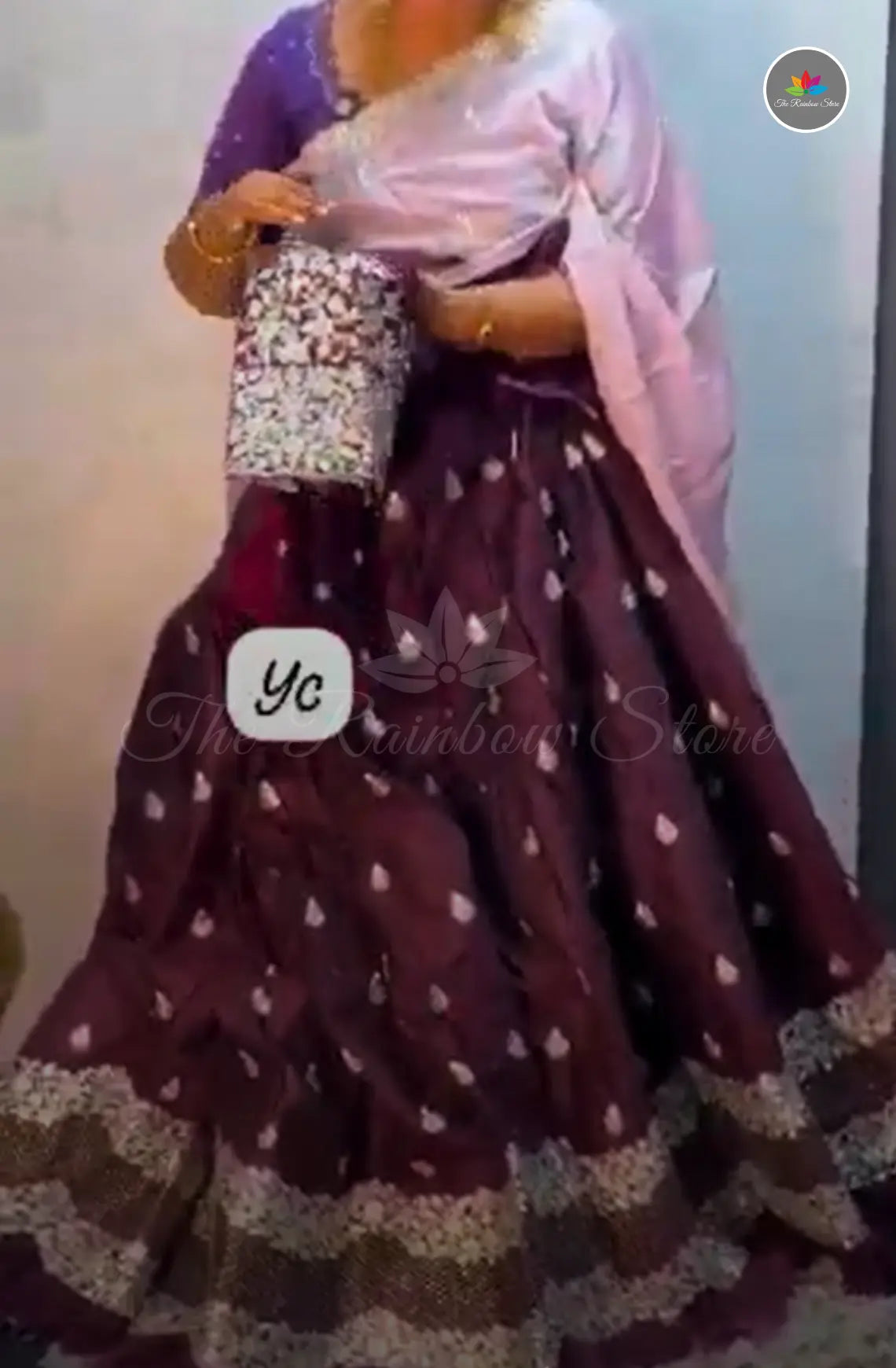 Half Saree Set With Handwork Embroidery - Grape Wine