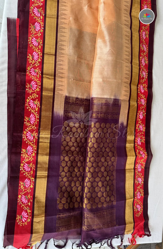 Premium Gadwal Saree with Tanjore Paint - Beige