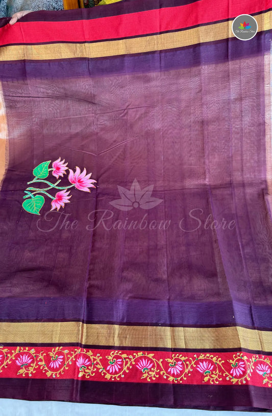Premium Gadwal Saree with Tanjore Paint - Beige