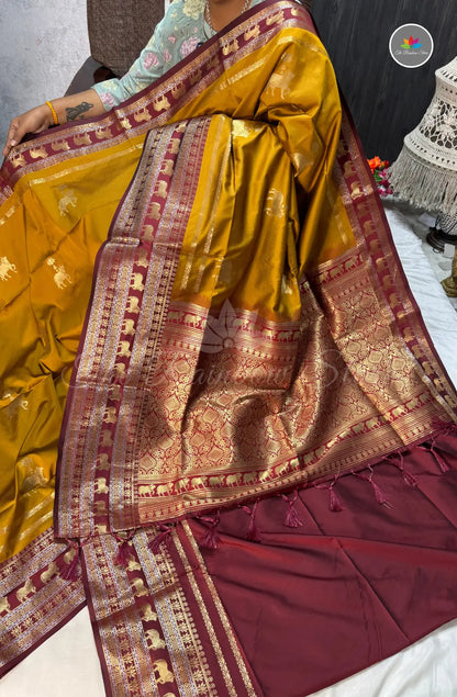 Handloom Kanchi Soft Silk Saree - Mustard